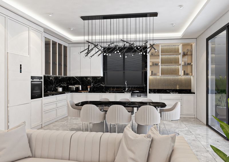 Kitchen: Nero Marquina against white joinery