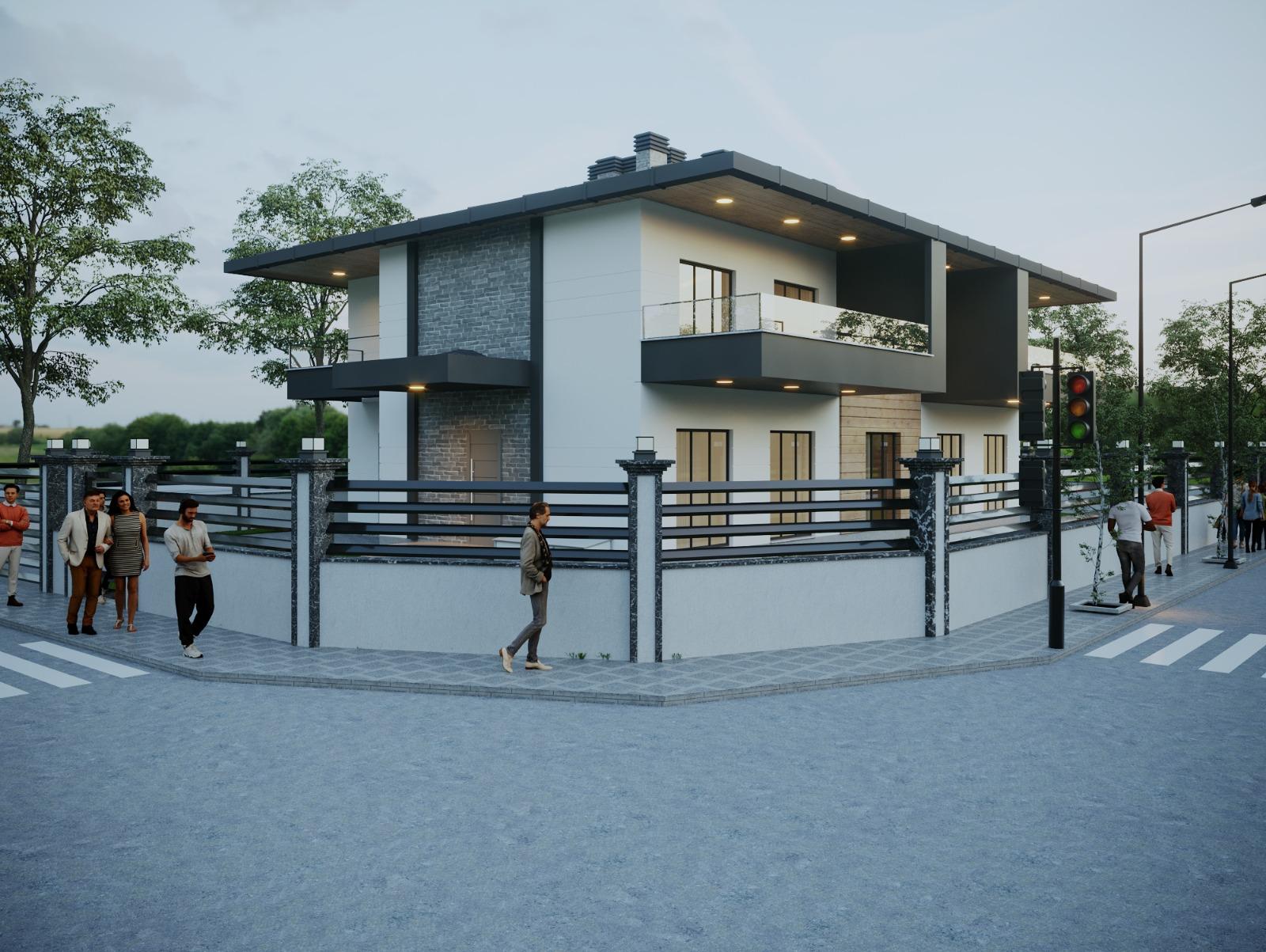 Side elevation and garden wall